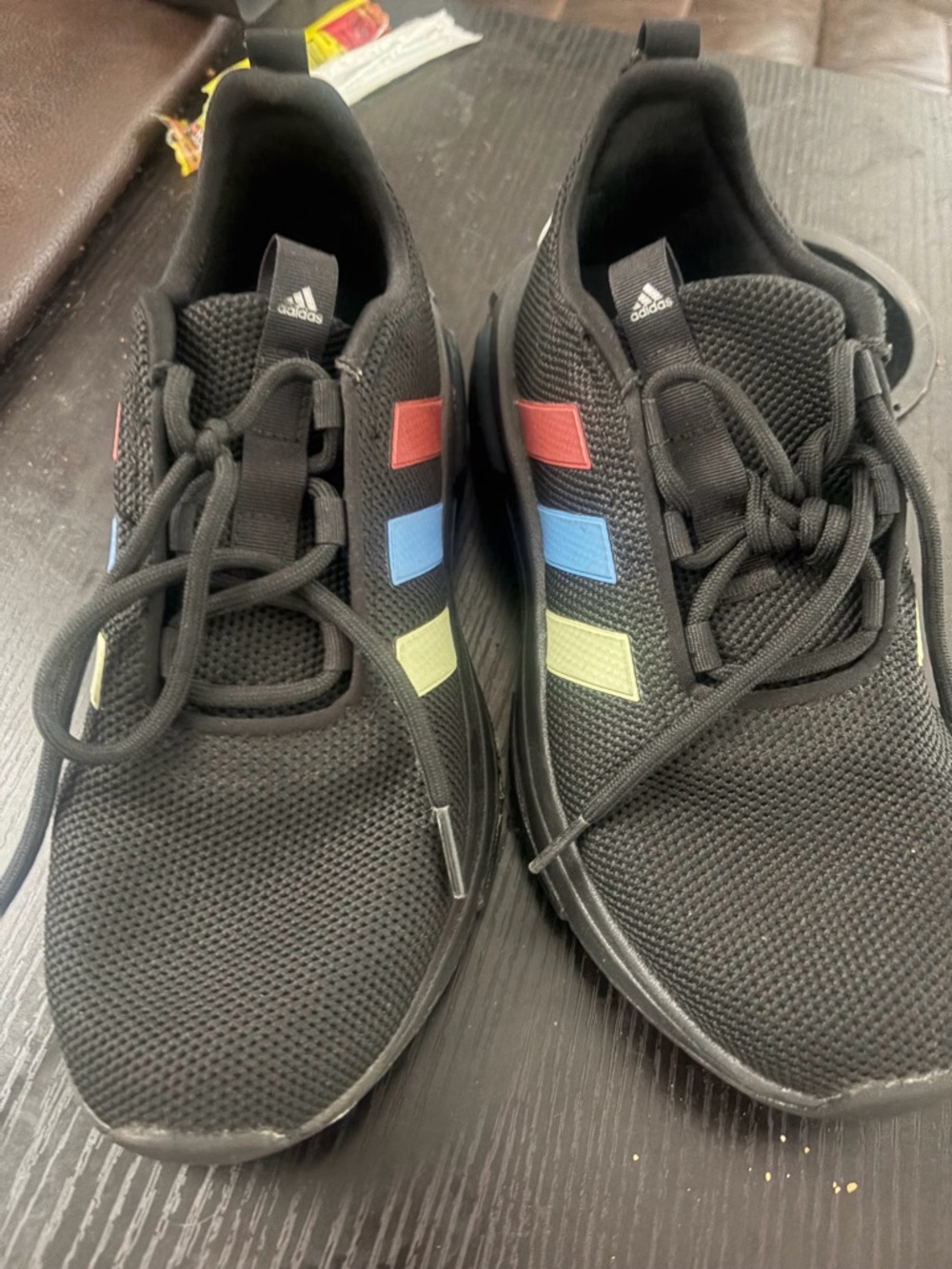 adidas Kids Black Sneakers with Red, Blue, Yellow Accents